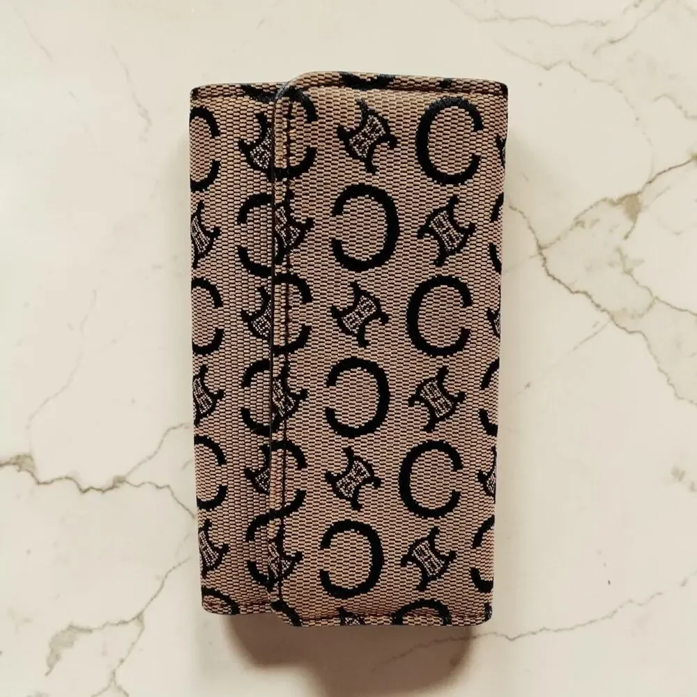 Celine Men's Brown Triomphe Jacquard Canvas Leather 6 Key Holder